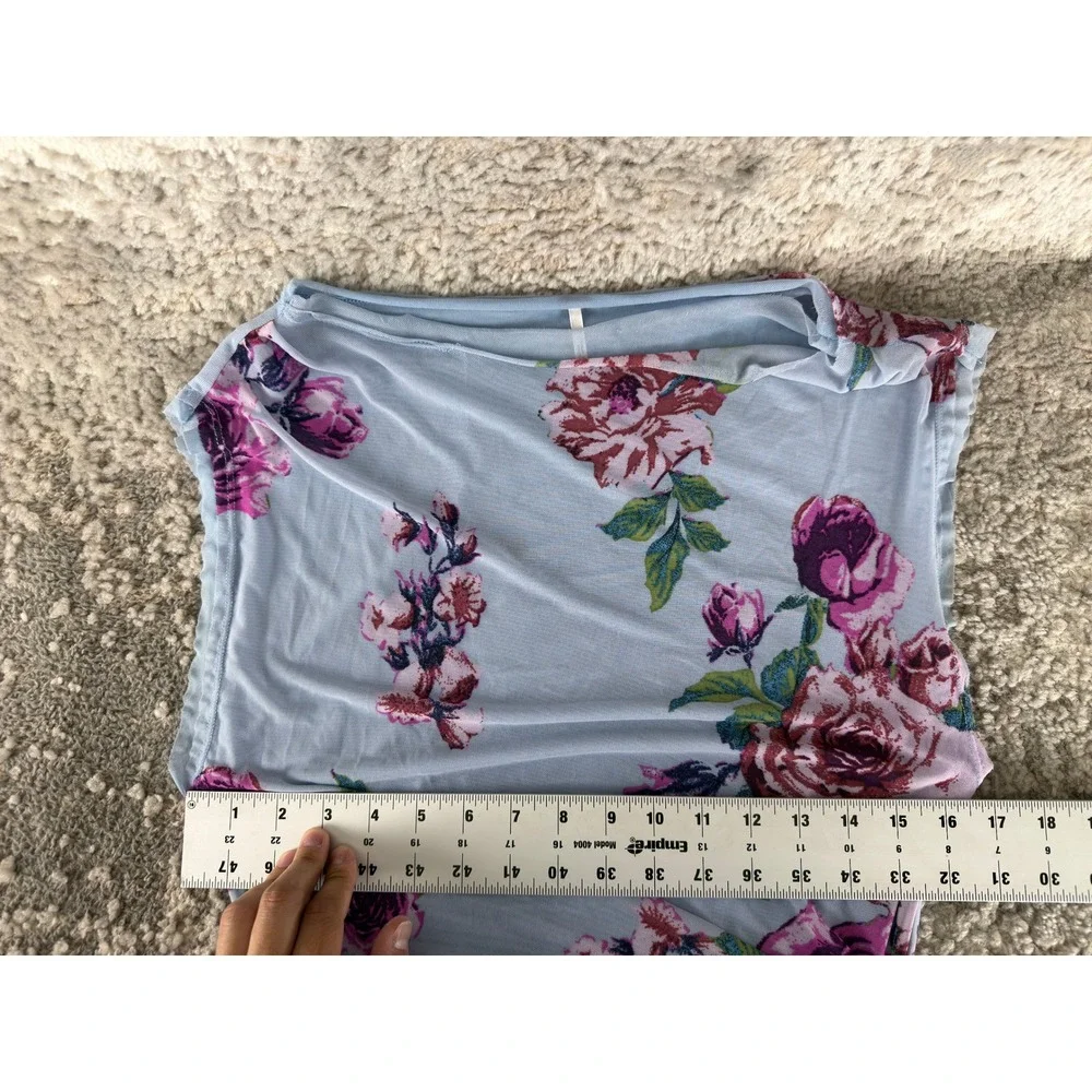 Free People Size‎ Sp Floral Mesh Ruched Maxi Dress Blue Sleeveless Women